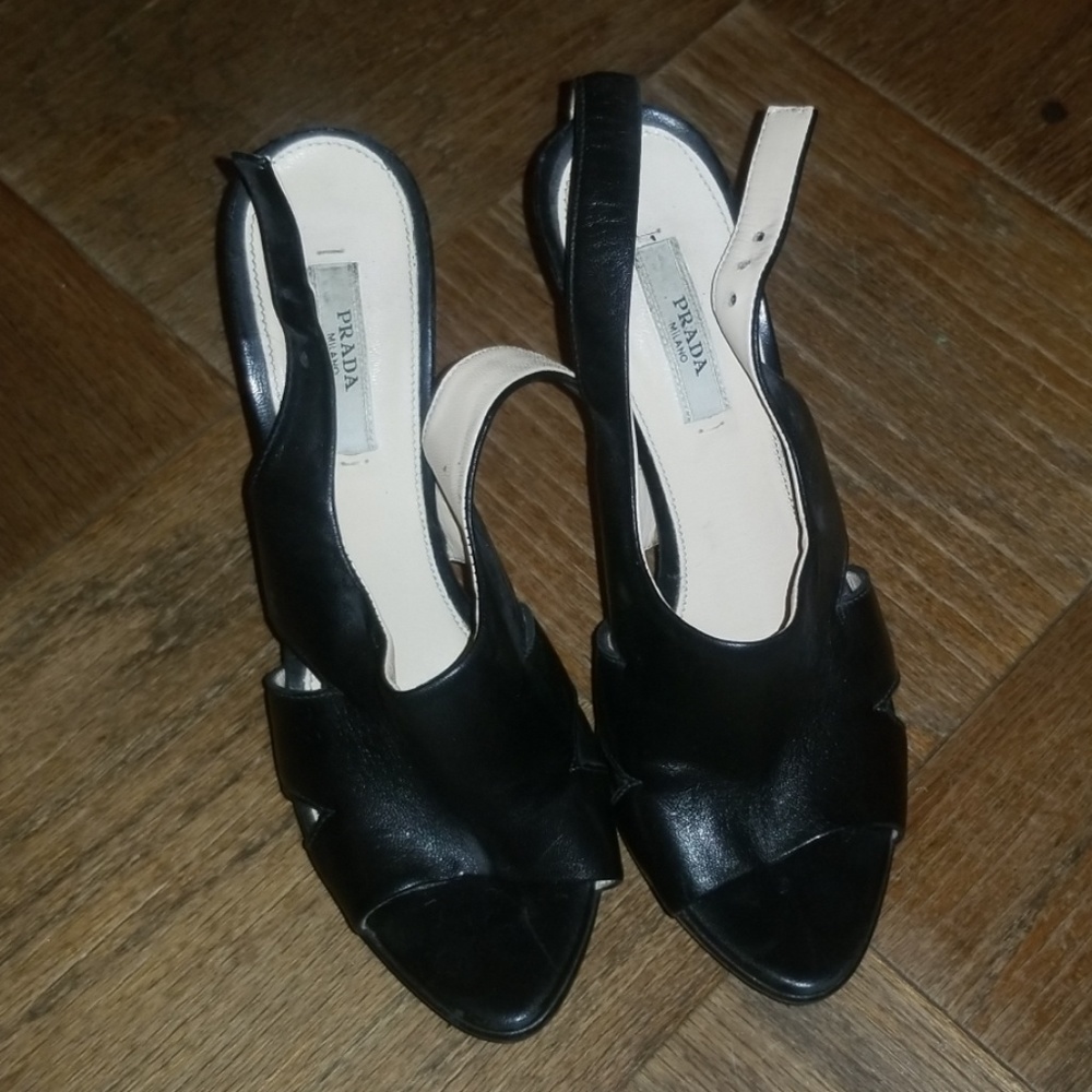 Prada black high heeled sandals